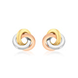 9K 3-Colour Gold 13mm Square-Tube Knot Stud Earrings