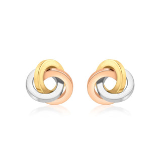 9K 3-Colour Gold 13mm Square-Tube Knot Stud Earrings