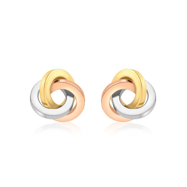9K 3-Colour Gold 13mm Square-Tube Knot Stud Earrings