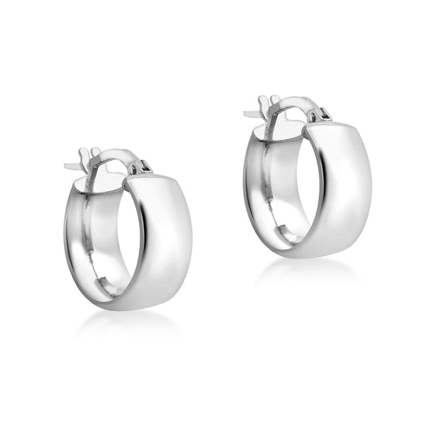 9K White Gold 6mm Band 14mm Creole Hoop Earrings