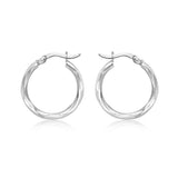 9K White Gold Diamond Cut Faceted Hoop Earrings
