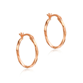 9K Rose Gold Diamond Cut Faceted Creole Hoop Earrings