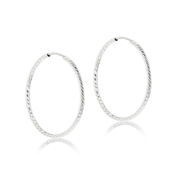 9K White Gold Diamond Cut Faceted Creole Earrings