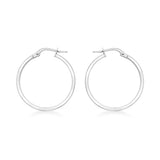 9K White Gold Rectangular-Tube 23.5mm Creole Hoop Earrings