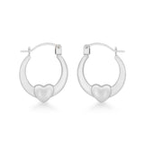 9K White Gold Heart Creole Hoop Earrings