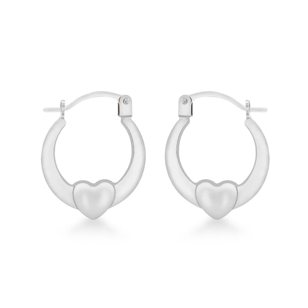9K White Gold Heart Creole Hoop Earrings