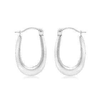 9K White Gold 12mm X 19mm Creole Hoop Earrings