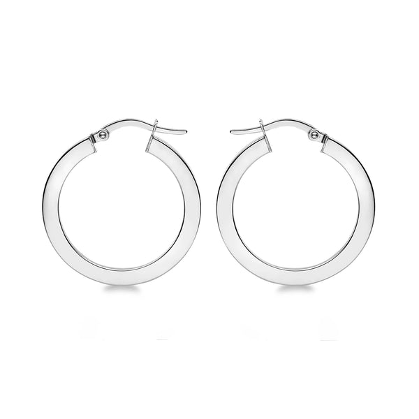 9K White Gold Square-Tube 26mm Creole Hoop Earrings