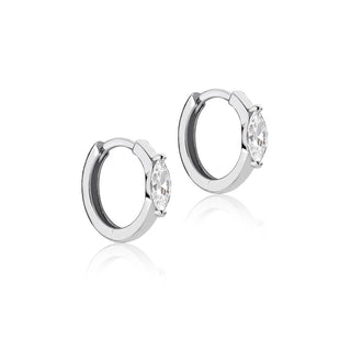 9K White Gold Marquise CZ Creole Hoop Earrings