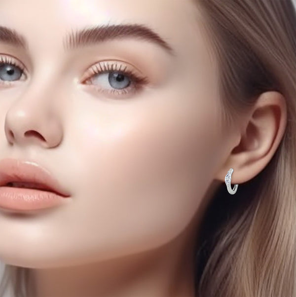 9K White Gold Marquise CZ Creole Hoop Earrings