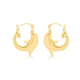 9K Yellow Gold 16mm X 19mm Dolphin Creole Hoop Earrings