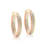 9K 3-Colour Gold 18mm Diamond Cut Creole Earrings