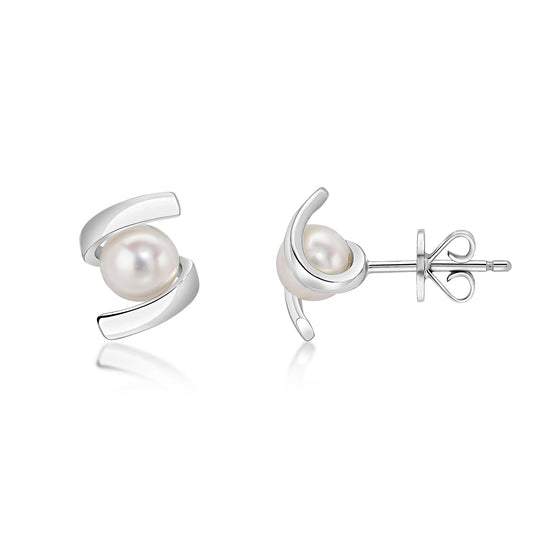 9K White Gold Pearl Twist Stud Earrings