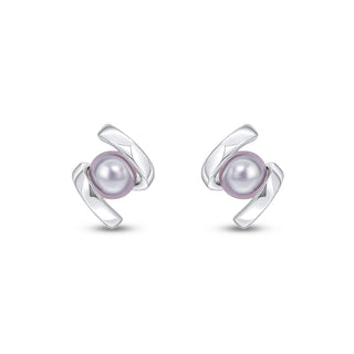 9K White Gold Grey Pearl Twist Stud Earrings