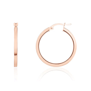 9K Rose Gold 25mm Plain Square Hoop Earrings