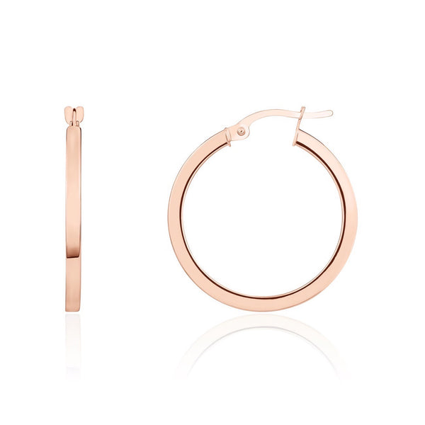 9K Rose Gold 25mm Plain Square Hoop Earrings