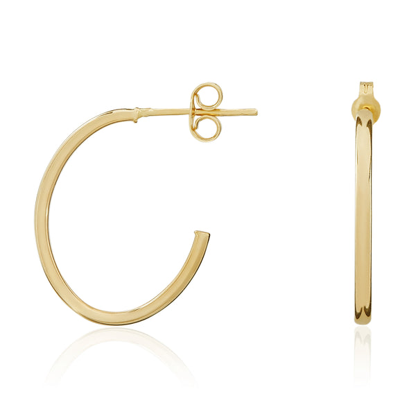 9K Yellow Gold 20mm Oval Half Hoop Earrings