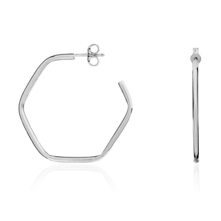 9K White Gold Hexagon Half Hoop Earrings