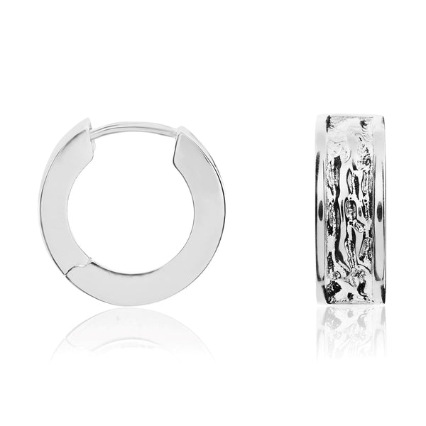 9K White Gold 13.5mm Textured Huggies