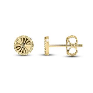 9K Yellow Gold Beaded Facet Mirror Stud Earrings