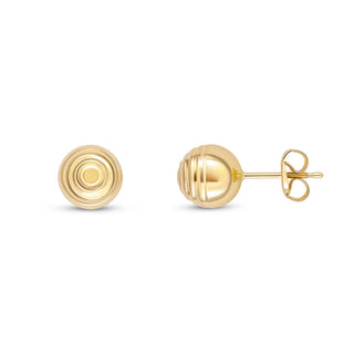9K Yellow Gold 7mm Ripple Ball Stud Earrings