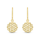 9K Yellow Gold Filigree Flower Drop Earrings