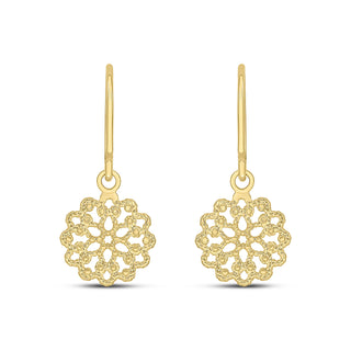 9K Yellow Gold Filigree Flower Drop Earrings