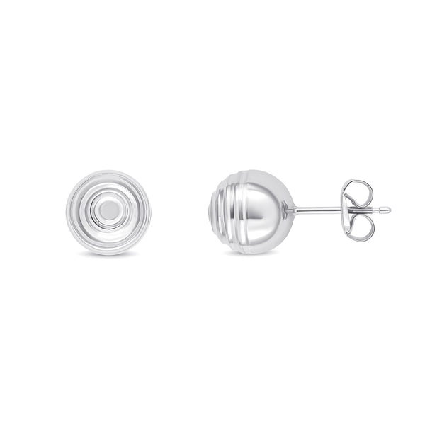 9K White Gold 8mm Ripple Ball Stud Earrings