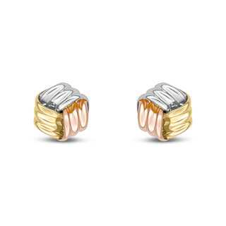 9K 3 Colour Gold 10mm Ribbed Knot Stud Earrings