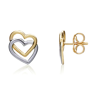 9K Yellow & White Gold Double Heart Stud Earrings