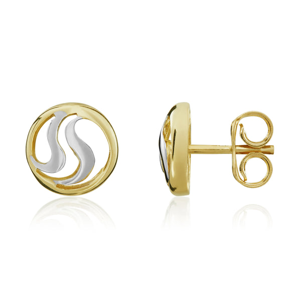9K Yellow Gold Wave Stud Earrings