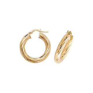 9K Yellow Gold 15mm Twist Hoop Earrings