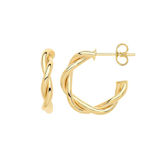 9K Yellow Gold 12mm Twisted Hoop Earrings With Post