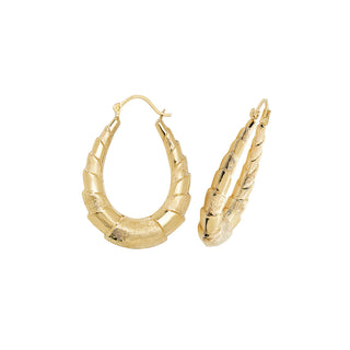 9K Yellow Gold Embossed Oval Creole Hoop Earrings
