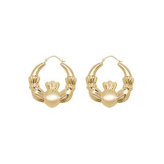 9K Yellow Gold Claddagh Hoop Earrings
