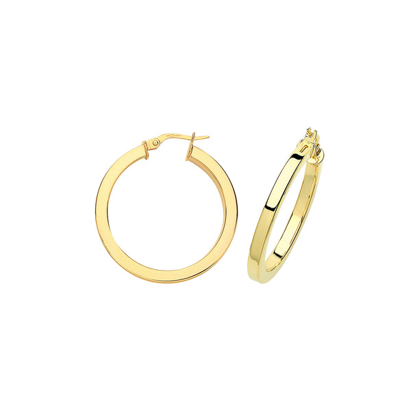 9K Yellow Gold 15mm Square Tube Hoop Earrings