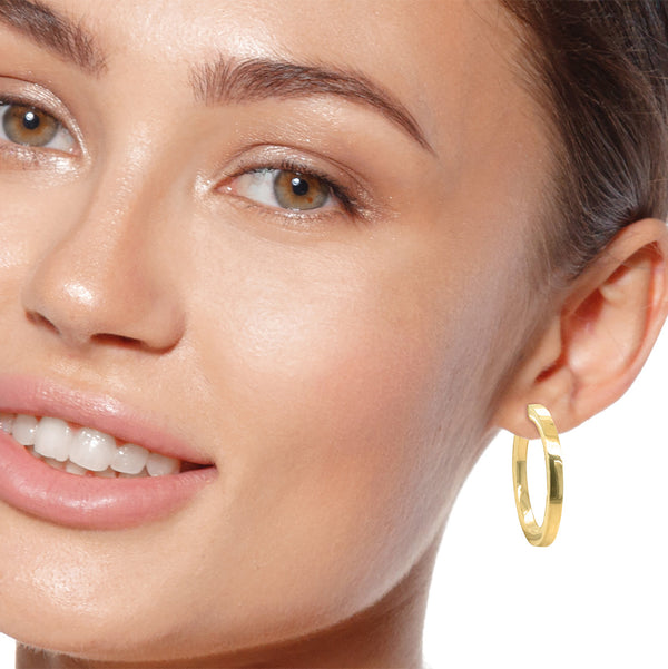 9K Yellow Gold 15mm Square Tube Hoop Earrings