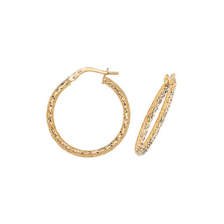 9K Yellow Gold 20mm Diamond Cut Hoop Earrings
