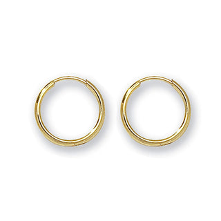 9K Yellow Gold 10mm Sleeper Hoop Earrings