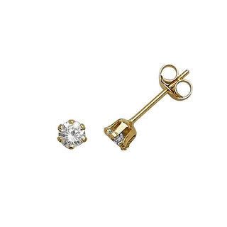9K Yellow Gold 3mm CZ Stud Earrings