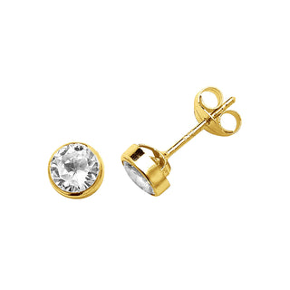 9K Yellow Gold Round CZ Stud Earrings