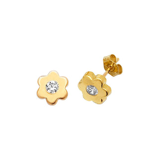 9K Yellow Gold  CZ Flower Stud Earrings