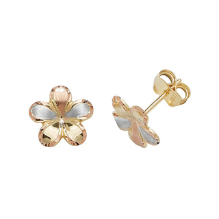 9K Gold Tricolour Flower Stud Earrings