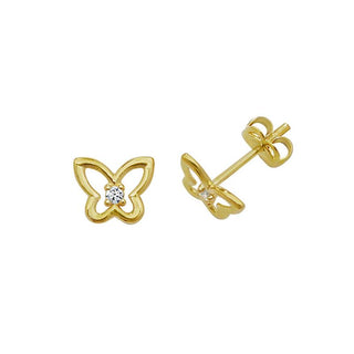 9K Yellow Gold Butterfly & CZ Stud Earrings