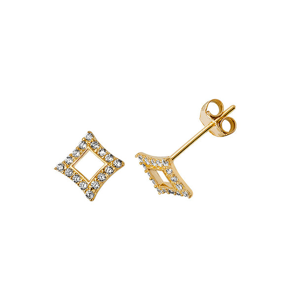 9K Yellow Gold CZ Rhombus Stud Earrings