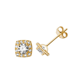 9K Yellow Gold CZ Square Stud Earrings