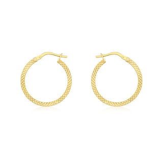 9K Yellow Gold 20mm Cobra-Textured Hoop Creole Earrings