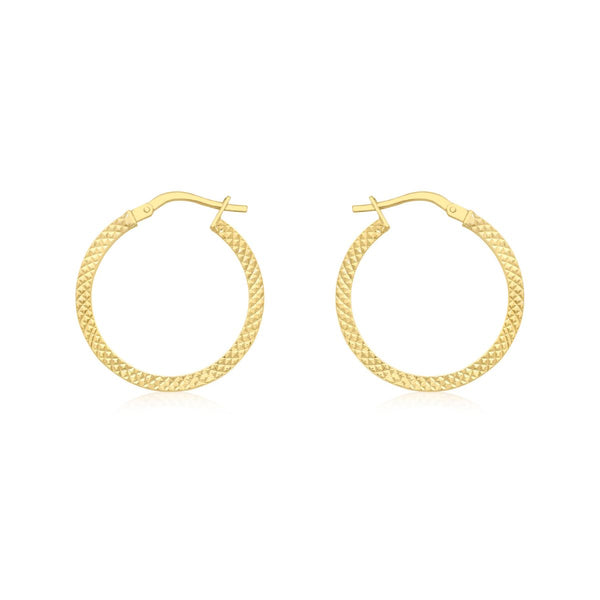9K Yellow Gold 20mm Cobra-Textured Hoop Creole Earrings
