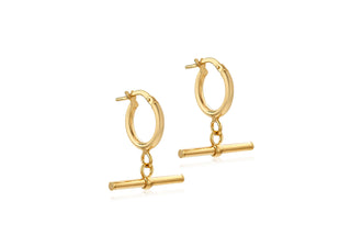 9K Yellow Gold  Round T-Bar Hoop Creole Earrings