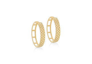 9K Yellow Gold 4mm x 23mm Quilted Large Hoop Earrings